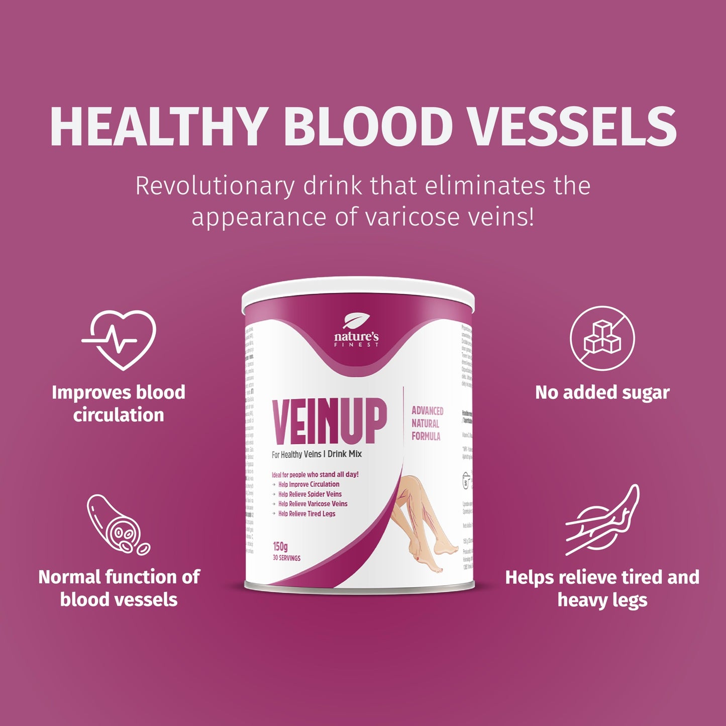 Nature's Finest by Nutrisslim Vein UP Drink Mix 150g, All Natural, High Absorption, Vein Support, Suitable for Vegetarians and Vegans