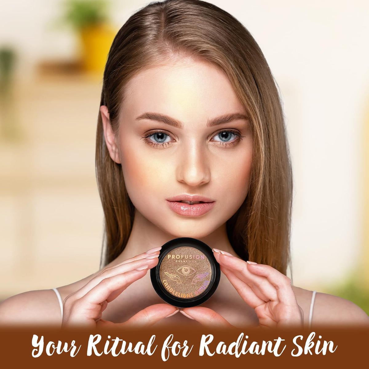 Profusion Cosmetics Rituals Candlelight Frosted Highlighter, Achieve Radiant Skin with Premium Highlighter, Ultra Reflective and Shimmery Makeup kit with Long Wearing, Buildable Coverage, Ritual