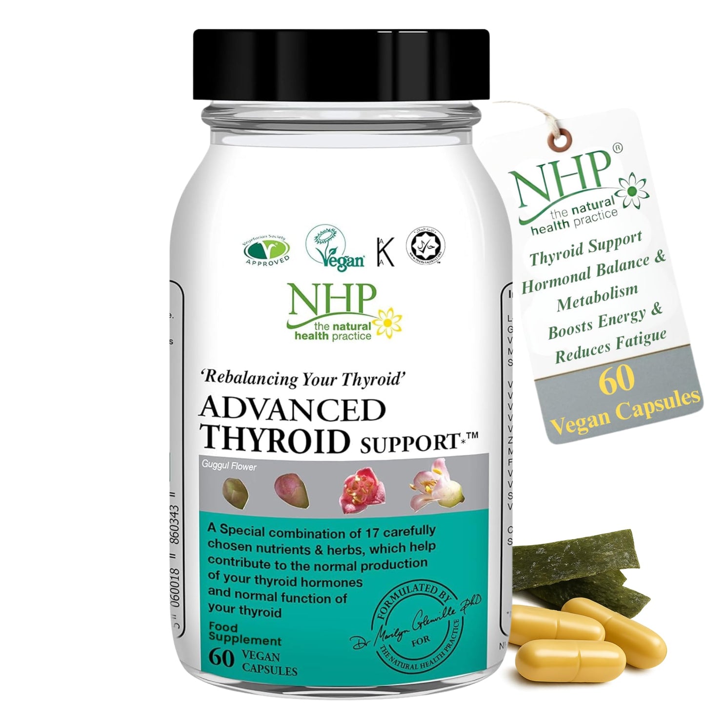 NHP The Natural Health Practice NHP Advanced Thyroid Support – A Powerful Blend of 17 Nutrients & Herbs for Optimal Thyroid Function, Energy, Hormonal Balance & Metabolism – 60 Vegan Capsules, No Fillers, Gluten-Free