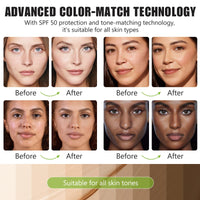 4 in 1 Foundation Liquid, Colour Changing Foundation, Great for all skin types, featuring a full-range of shades for all skin tones, SPF15, Sunscreen, Non-Greasy,Long Lasting