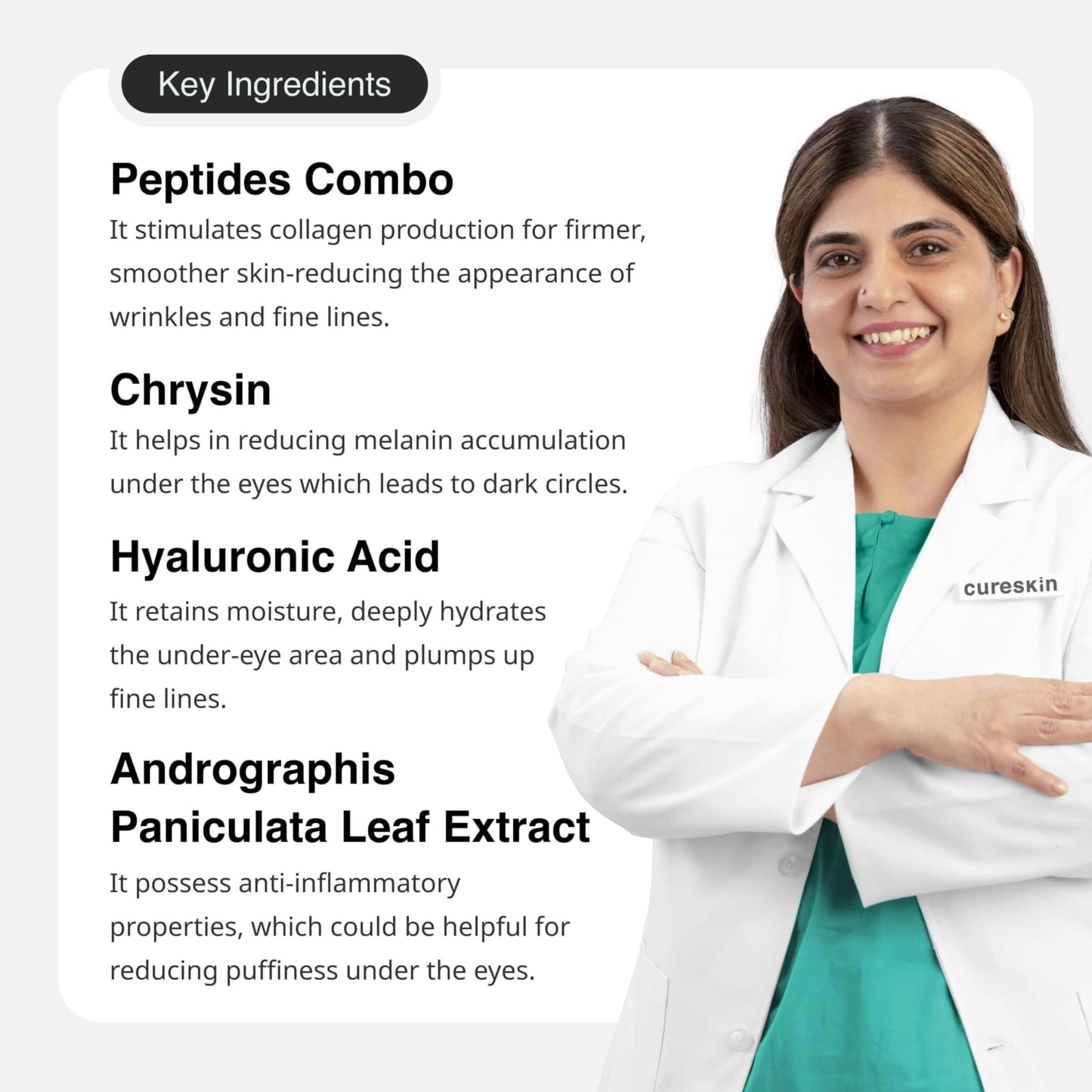 Cureskin Under Eye Gel for Dark Circles for Women and Men | Bio-Peptide Under Eye Gel to Reduce Dark Circles, Puffiness & Wrinkles | Under Eye Cream for Men and Women | Dark Circles Removal