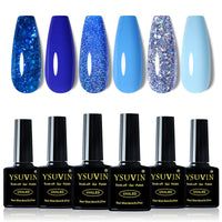 Yueshop 6 Colors Blue Gel Nail Polish Set - Dark Blue Glitter Ocean Silver Sparkle Diamond Gel Nail Polish, Soak Off Gel Nail Varnish Manicure Kit For Beauty Gift (6x8ml)