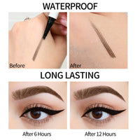 QIAWES Eyebrow Pencil, 2-In-1 Eyebrow Pen, 4 Fork Tip Microblading Eyebrow Pencil, Tattoo Eyebrow Pencil - Double Head Liquid Eyebrow Pen + Black Eyeliner Pencil (Black)