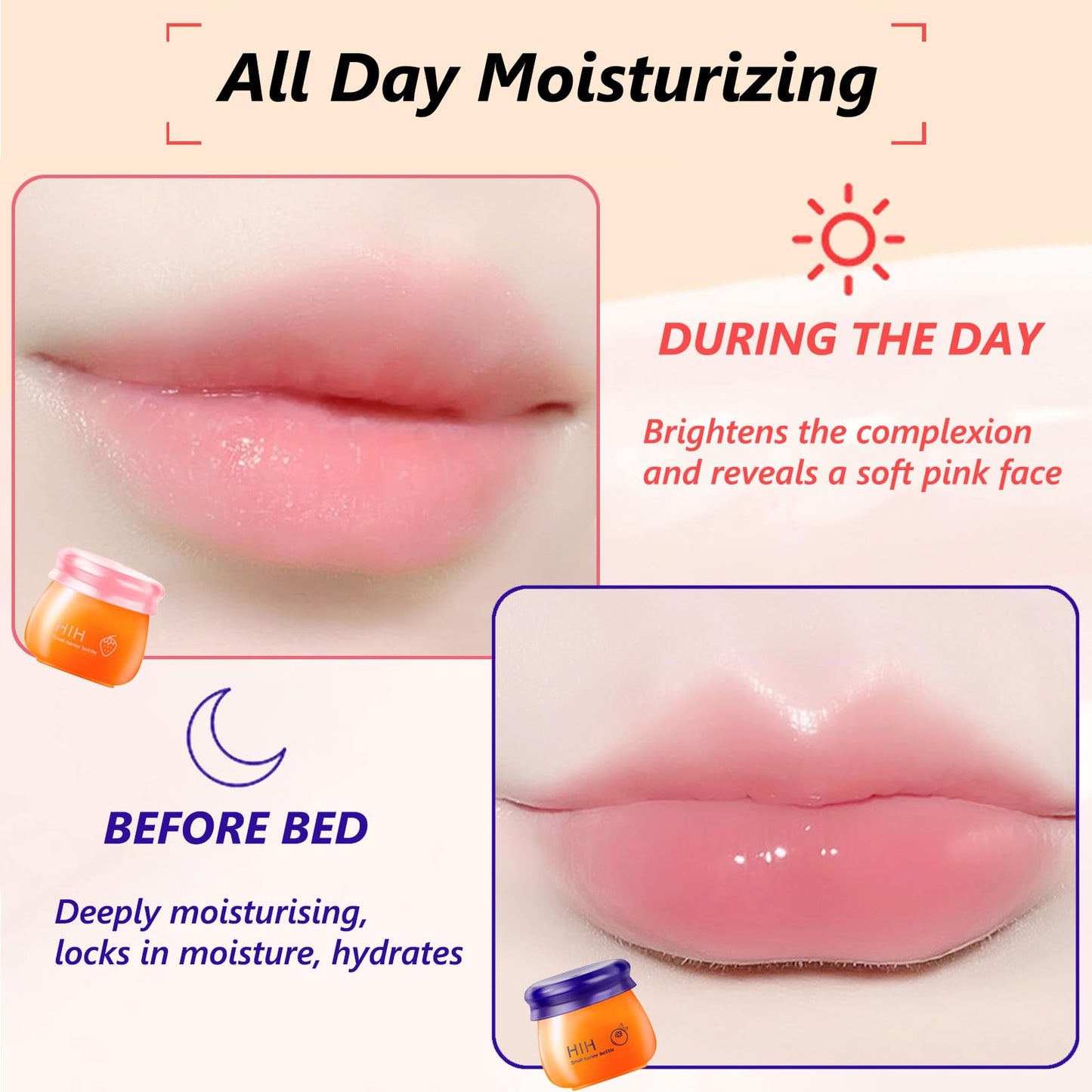 HERBENJOY Lip Balm Set, Moisturizing Lip Balm Multipack Fruity Flavoured Chapstick, Honey Bottel Shape Hydrating Lip Mask - Peach, Blueberry, Strawberry, Avocado Lip Balms For Moisturize Anti-Cracking