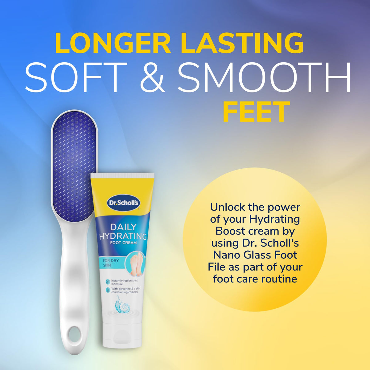 Dr. Scholl's Dr. Scholl’s Nano Glass Foot File - Immediately Removes Hard Skin on Wet or Dry Feet, Waterproof & Rustproof, Gentle Dead Skin and Callus Remover, Pedicure Foot Scrubber for Shower, Soft-Grip Handle
