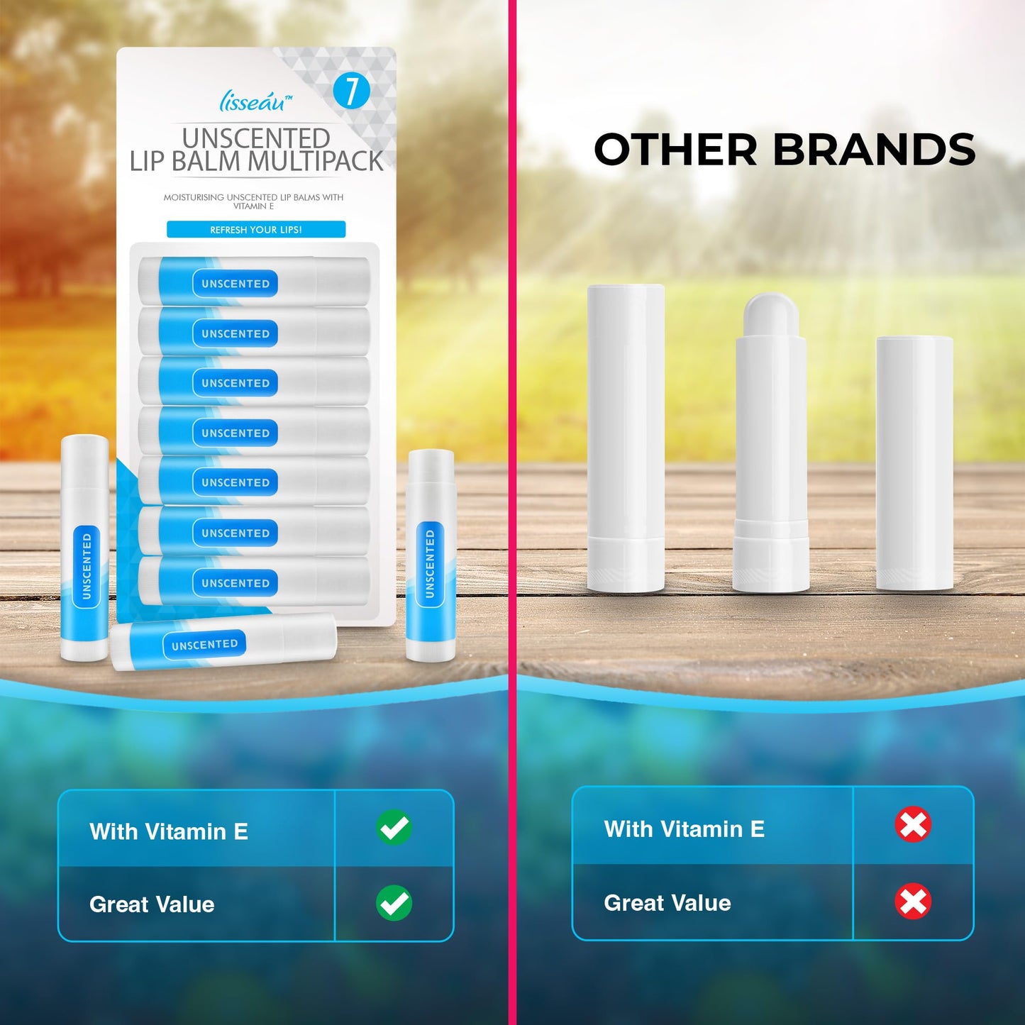 SOL 7pk Unscented Lip Balm Multipack | Lip Moisturiser & Hydrating Lip Balm Stick | Lip Care Lip Balms | Original Lipbalm | Natural Lip Repair for Dry Lips Balm With Vitamin E