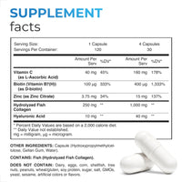 NFO Collagen & Hyaluronic Acid [120 Capsules] Natural High-Dose Complex of Fish Collagen, Hyaluronic Acid, Vitamin C, Biotin, Zinc for Healthy Skin, Hair, Nails, Teeth, Made in Finland