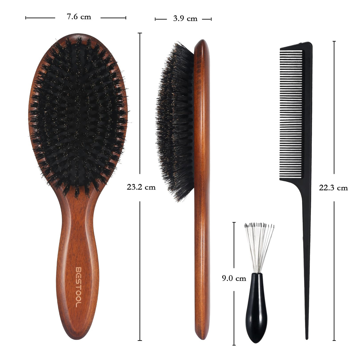 BESTOOL Hair Brush, Boar Bristle Hair Brush for Women Men Children, Beech Paddle Natural Boar Bristle Brush for Thin, Fine Hair, Improve Hair Texture (Beech)