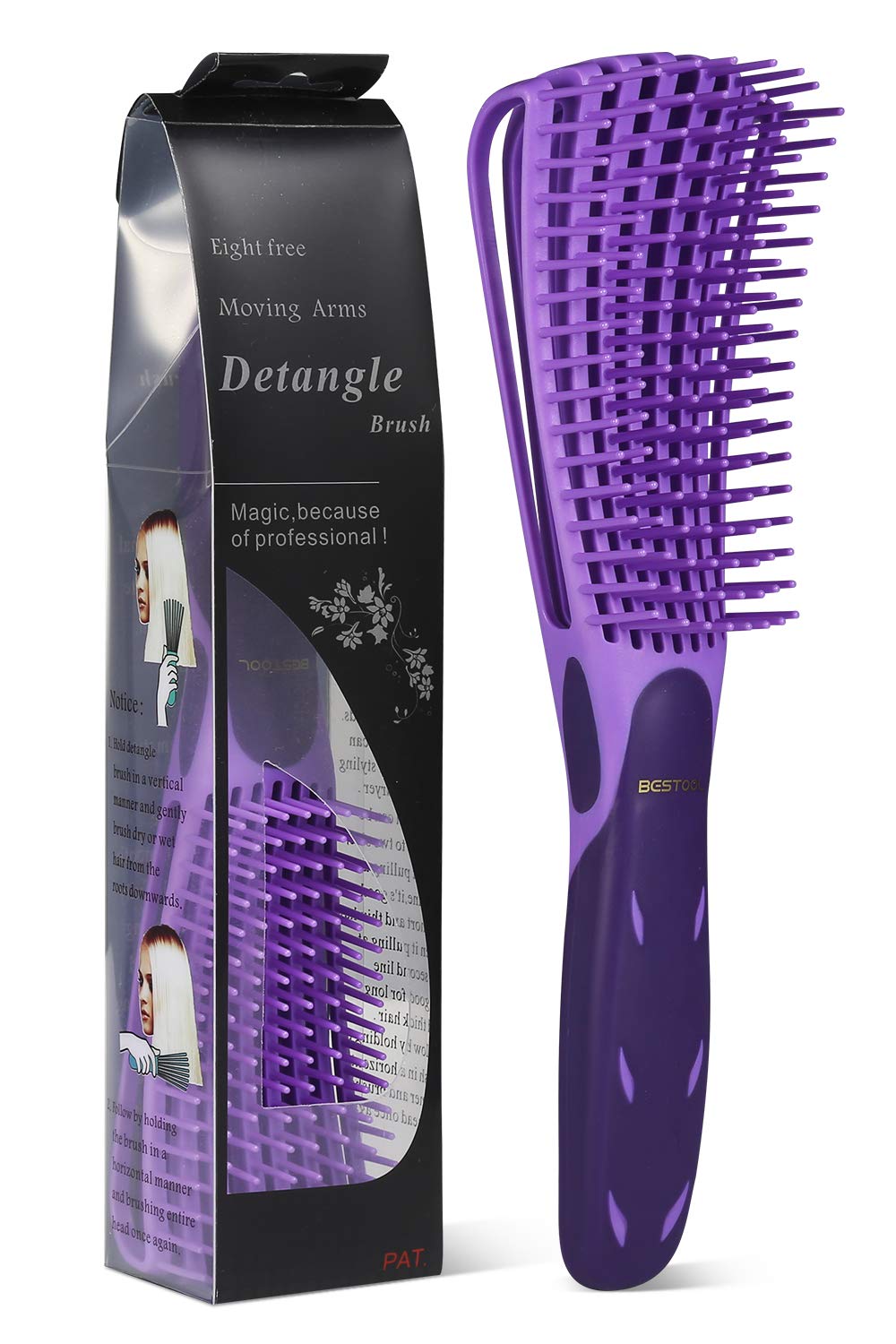 BESTOOL Detangling Brush for Black Natural Hair, Detangler Brush for Natural Black Hair Curly Hair Afro 3/4abc Texture, Faster and Easier Detangle Wet or Dry Hair with No Pain (Purple)