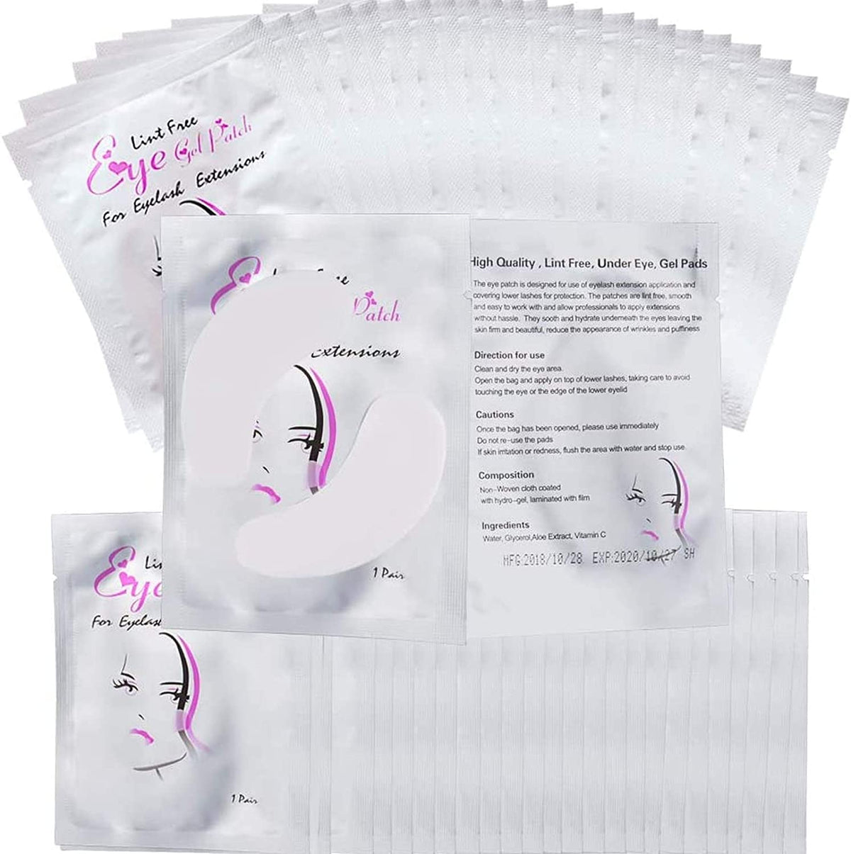 Sunallwell Under Eye Gel Pads 50 Pairs lash pads Under Eye Patches Isolation Eyelash Extension Pads Lint Free Beauty Mask Tool Makeup for Pro Salon and Individual（Premium Quality）