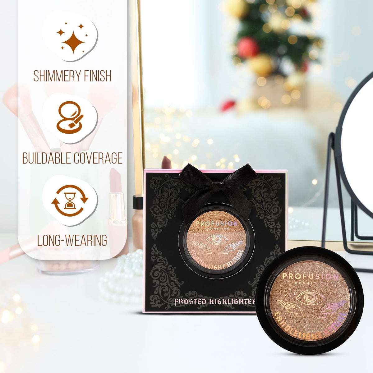Profusion Cosmetics Rituals Candlelight Frosted Highlighter, Achieve Radiant Skin with Premium Highlighter, Ultra Reflective and Shimmery Makeup kit with Long Wearing, Buildable Coverage, Ritual