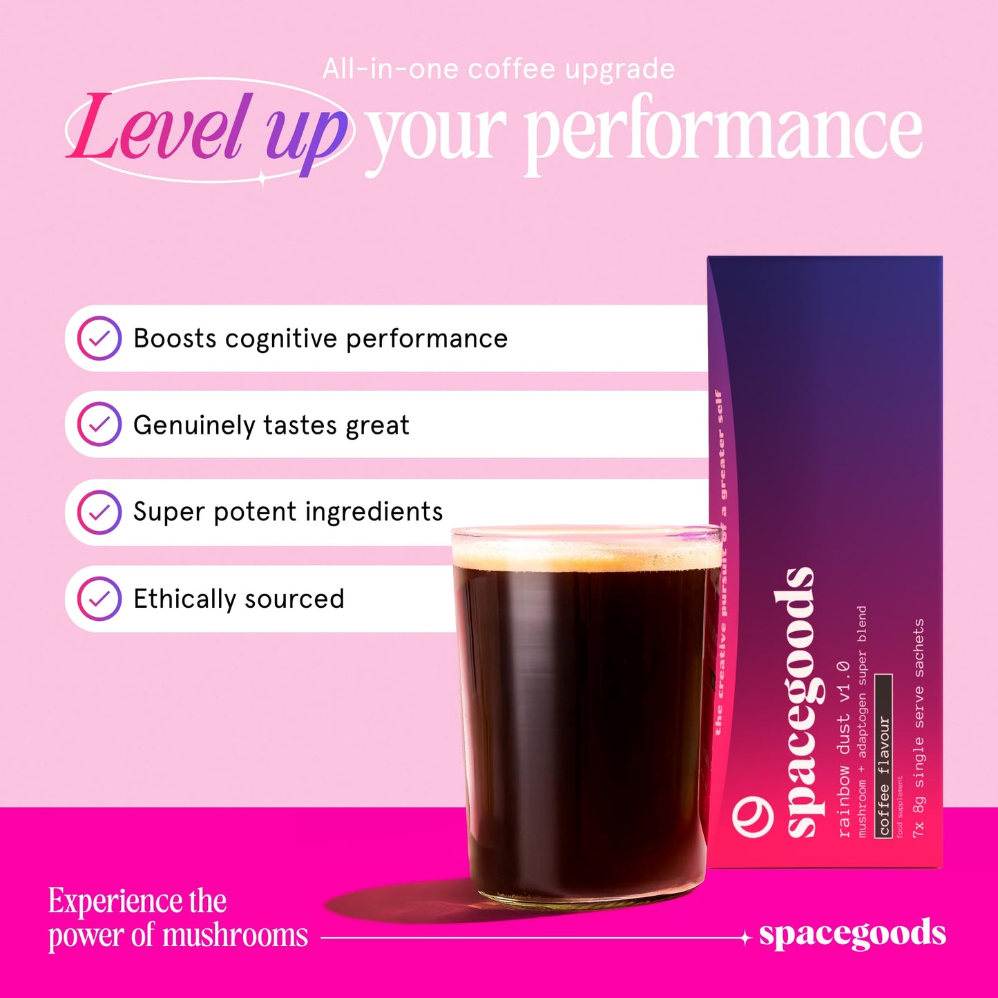 Space Goods Spacegoods Rainbow Dust - 7 Day Sample Pack, Made in England & Cruelty Free, Lions Mane, Chaga & Ashwagandha, Experience Sharper Focus, Energy & Calm, 80 mg Natural Caffeine, Coffee Flavour
