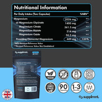 supplmnt. Supplmnt. Magnesium Glycinate 4-in-1 Complex - 2026mg Supplements as Bisglycinate, Citrate, Malate & Oxide 270 Vegan Capsules, Triple High Absorption 449mg Elemental, UK Made