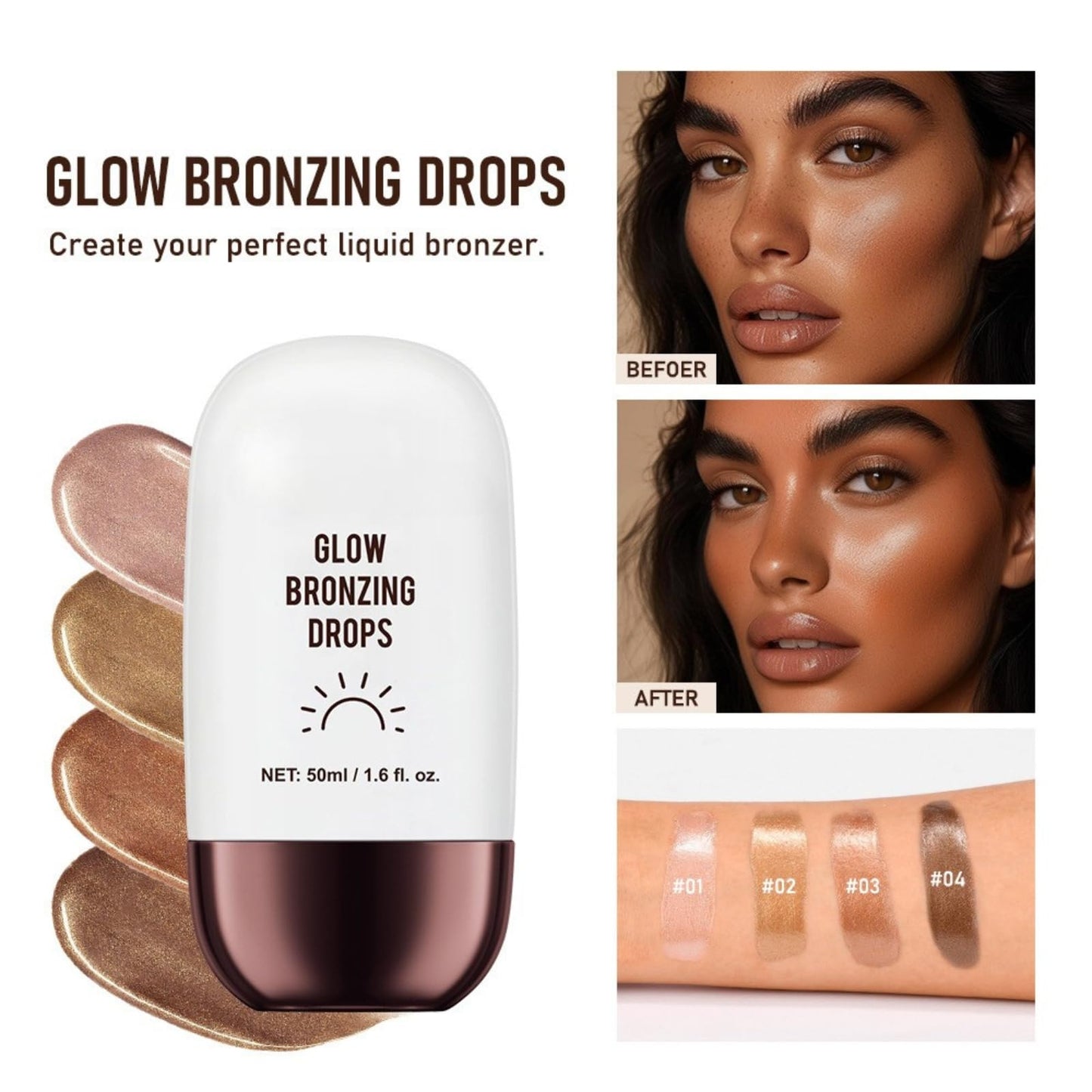 Cureluxe Glowing Liquid Bronzer - Bronzing Drops - Tan Face Drops -Liquid Bronzing Drop for Body - Tan Luxe Face Tanning Drop for Contour Makeup & Natural Glow - Luxe Champagne Shimmer 01