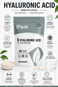 iperk Hyaluronic Acid 300mg | 120 Capsules 4 Months Supply | Hyaluronic Acid Supplement