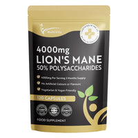 Multivita Lion's Mane Mushroom Extract 4000mg - 120 High Strength Vegan Capsules, 2 Months Supply - Brain and Focus Supplement for Better Cognitive Health - (Not Powder or Tablets) UK Made GMO Free