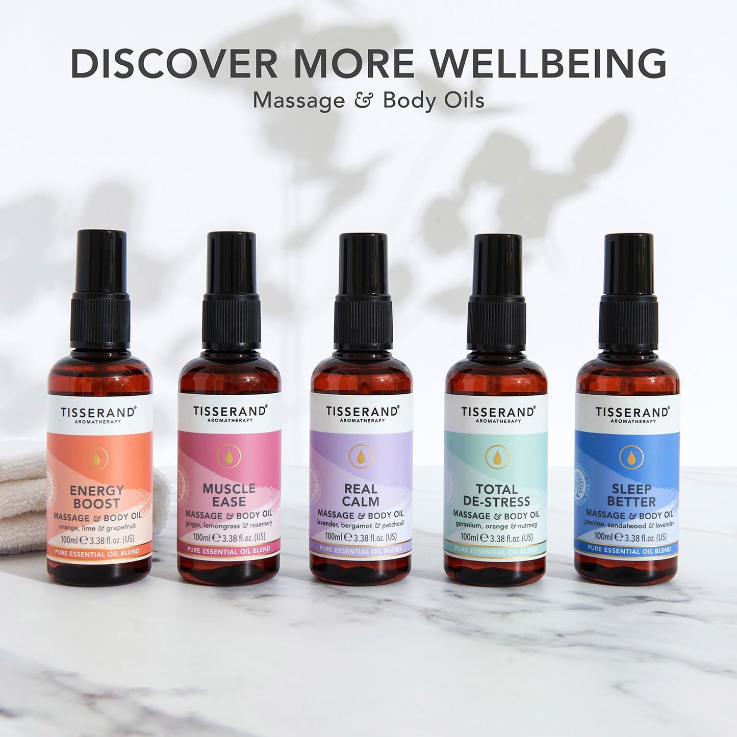 Tisserand - Total De-Stress - Massage & Body Oil - Orange, Geranium, Nutmeg Essential Oil - 100% Natural Pure Essential Oils - 100ml
