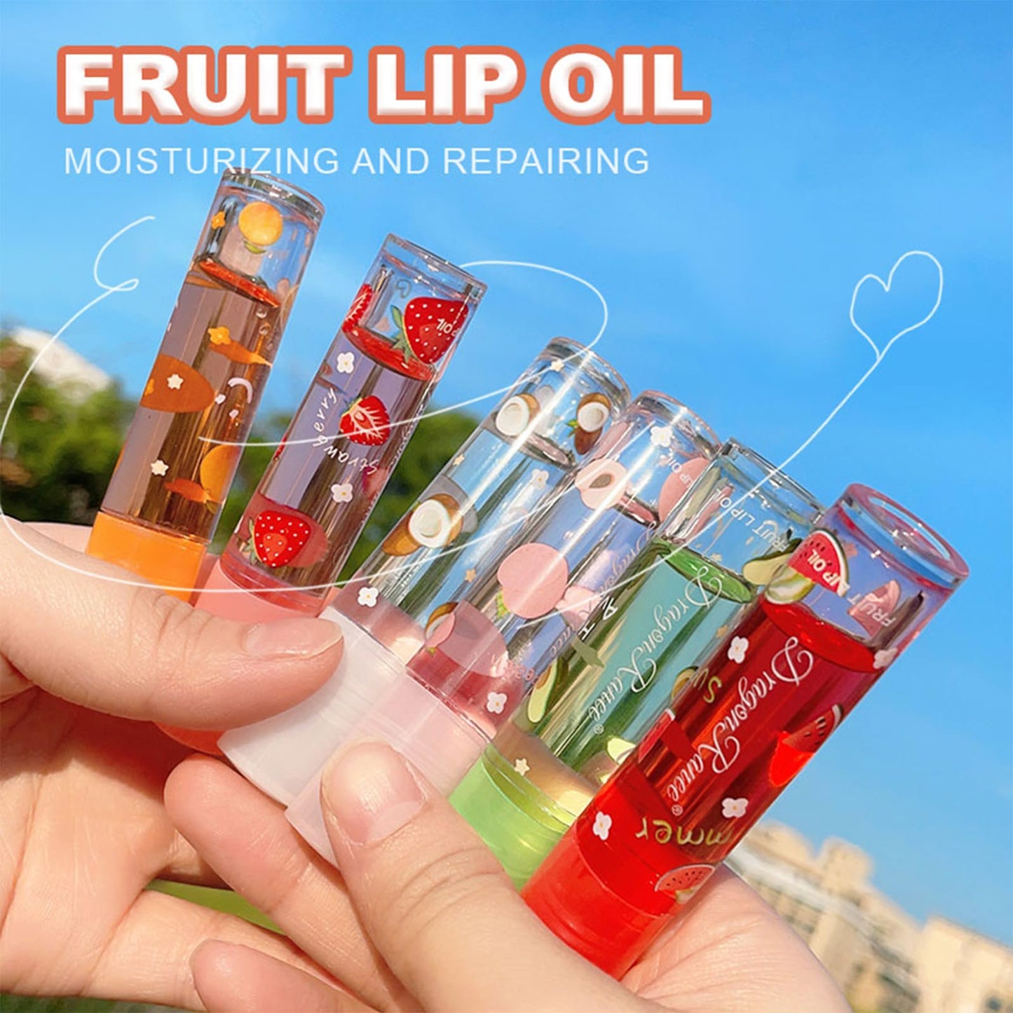 Mrettick Moisturizing Lip Oil 6 Pcs Roll-on Lip Oil Set Fresh Lip Glaze Transparent Colorless Moisturizing Lip Lotion Hydrating Lip Oil Set for Lip Care（Color Box Packaging）