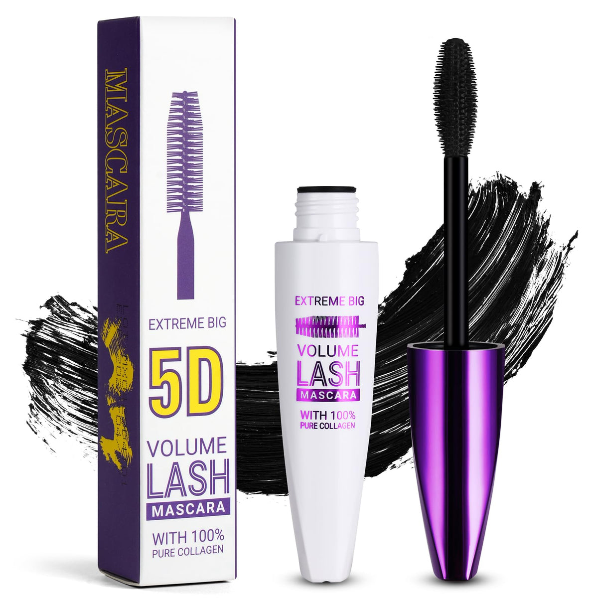 LOPHE Extreme Big 5D Volume Lash Mascara,Black Silk Fiber Eyelash Lash Volumizing Thickening Volume Mascaras with Big & Soft Brush, No Smudge, False Lash Effect