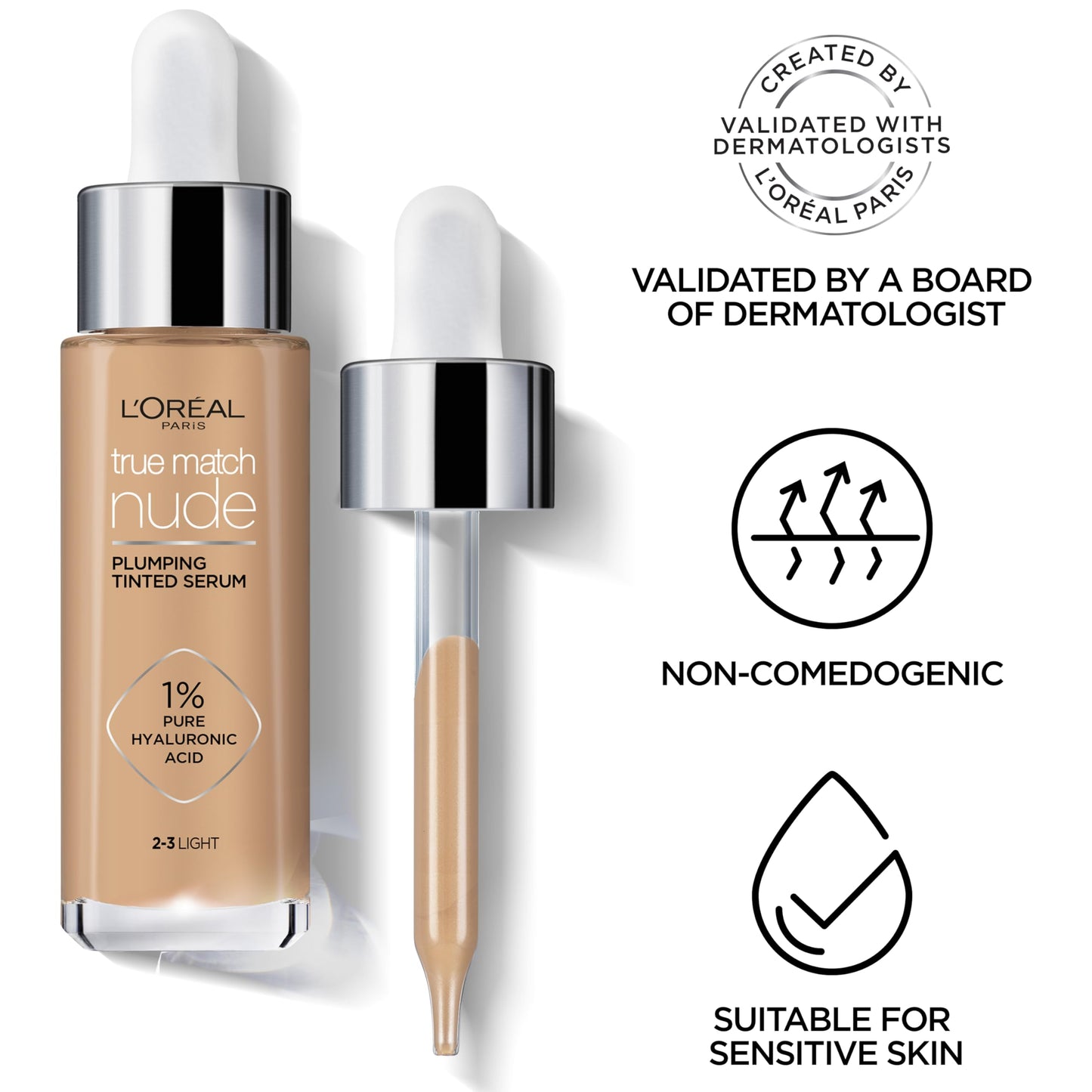 L'Oreal Paris L'Oréal Paris Nude Tinted Serum for Face, Plumping and Hydrating Face Makeup, 1 Percent Pure Hyaluronic Acid, Nude Foundation to Cover, Replumps and Hydrates Skin in One Hour, Shade 4-5 Medium