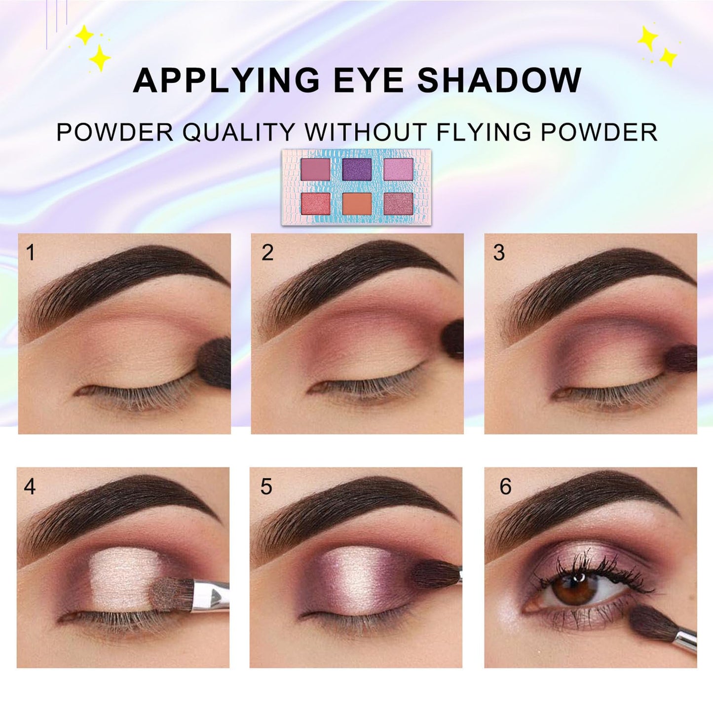 LYNTYAOU Pink Eyeshadow Palette, 6 Colour Natural Pink Purple Coral Shimmer Eye Shadow Pallets for Women, Cool Girl Matte Make Up, Waterproof Make-Up Palettes with Mermaid Brush