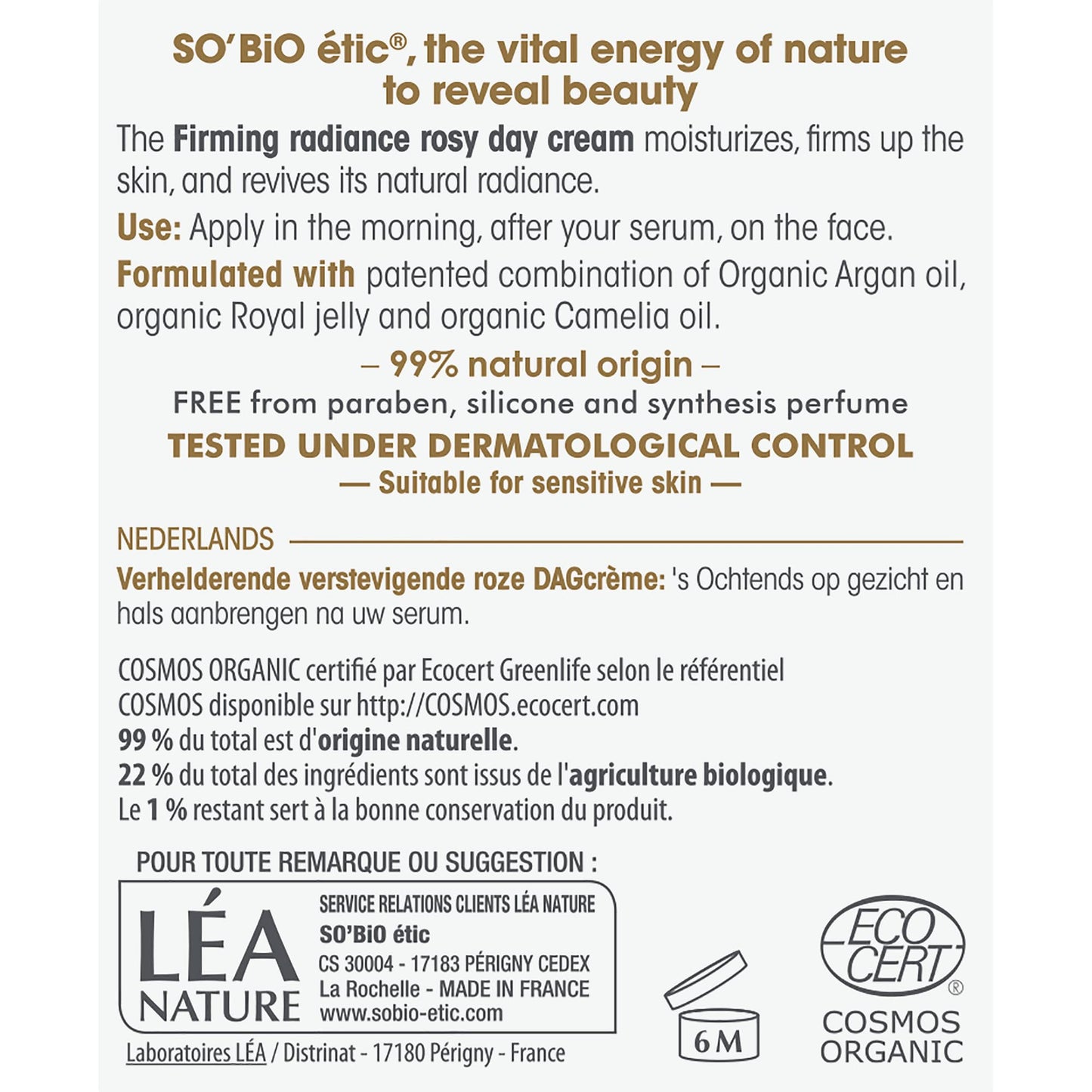 So'Bio Étic SO'BiO étic Précieux Argan Cosmos Organic Firming Radiance Rosy Day Cream, 50 ml