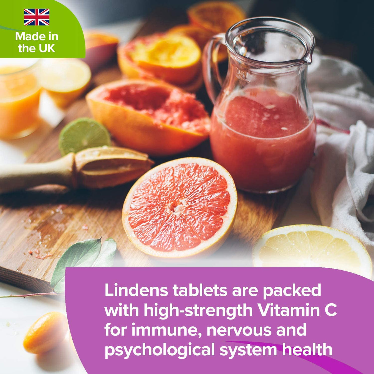 Lindens Vitamin C+ 1000mg - 120 Tablets - Time Release Tablets with Citrus Bioflavonoids and Rosehip - Contributes to Immune System Health, Reduces Tiredness and Supports Healthy Skin and Teeth