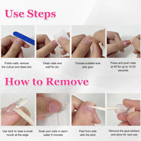 BoloShine Boloshine 24Pcs Square False Nails Short, Press on Nails Glue-on Nails Fake Nails, Glossy Full Cover French Tip False Nails, Removable Acrylic Nail Tips for Women Girls - Blossom Dance of Sakura