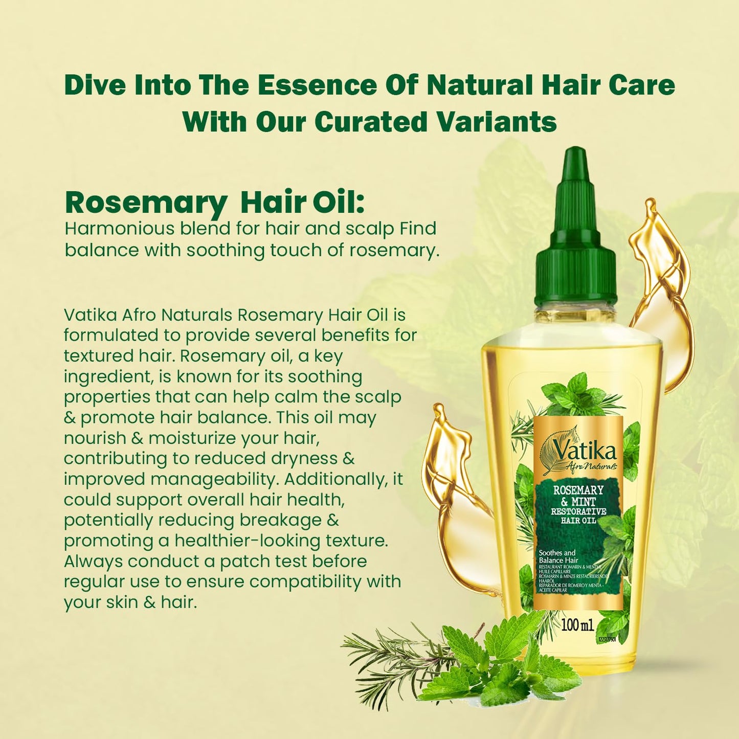Vatika Naturals Vatika Afro Naturals Rosemary & Mint Restorative Hair Oil - 100 ml | Balances, Soothes, & Nurtures Hair With Natural Blend
