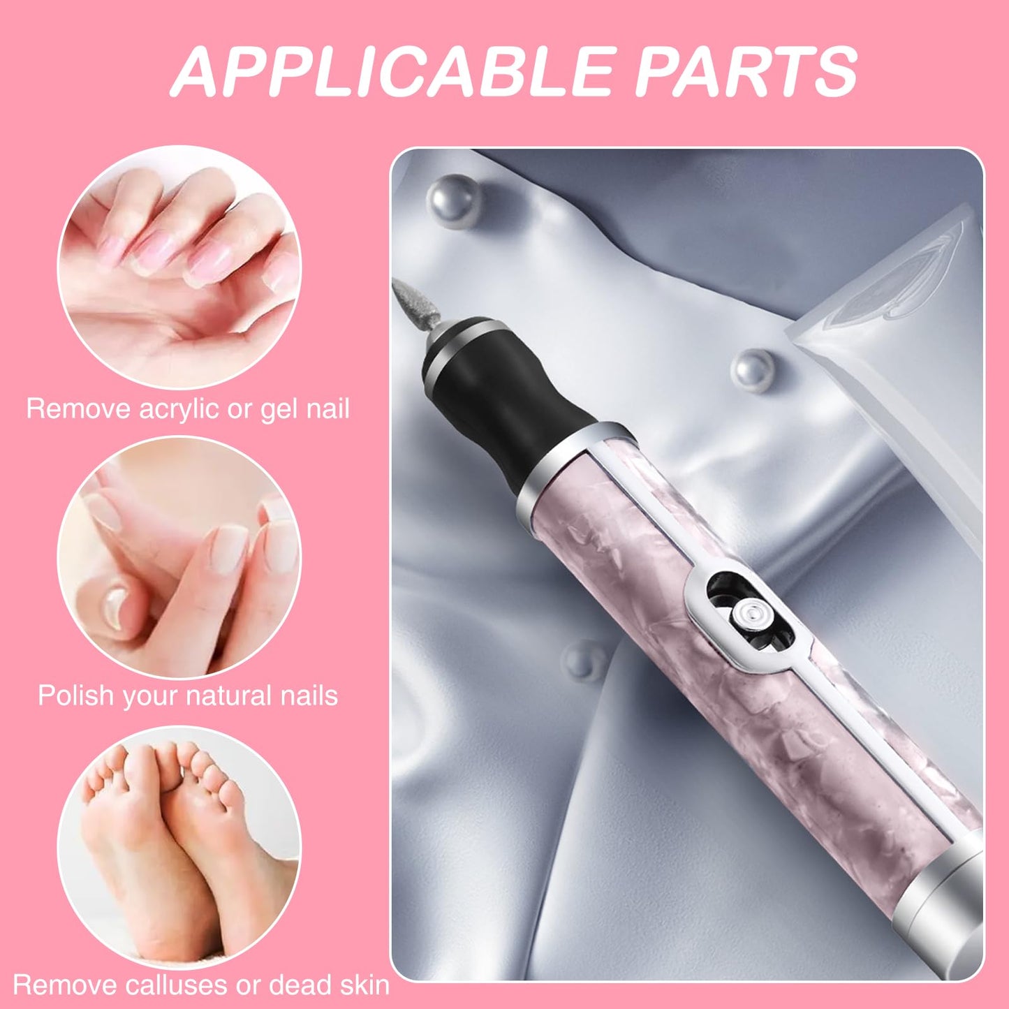 Bettinay 4 Speeds Nail Grinder for Thick Toenails Set, Electric Nail File for Various Nails and Shapes (18 Grinding Heads)