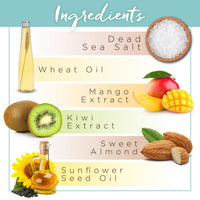 PraNaturals Dead Sea Salt Scrub, 100% Nourishing & Exfoliating, Mineral Rich Smooths Brightens & Moisturizes Skin, Enriched with Mango & Kiwi Scent (2x 500g)