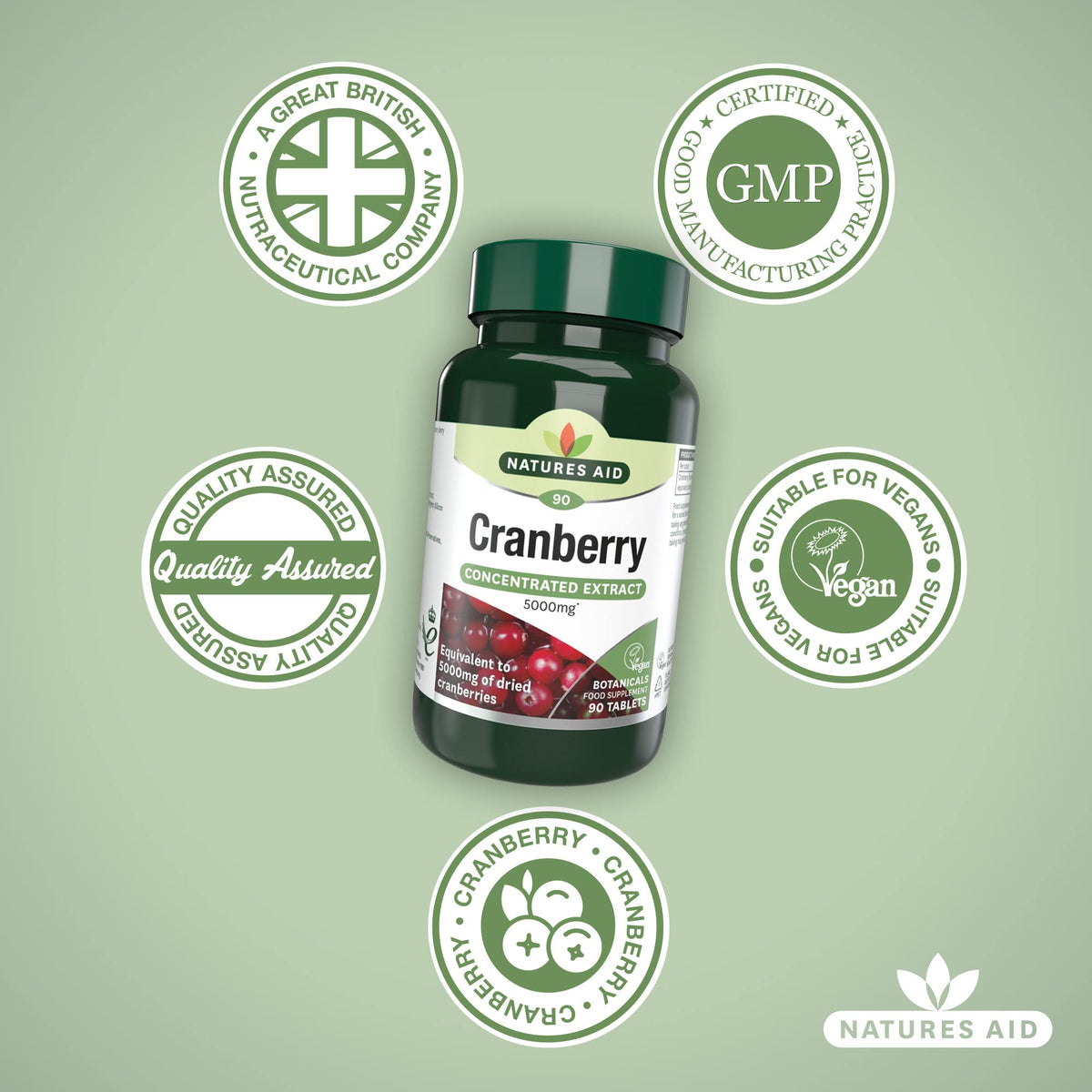 Natures Aid Cranberry 5000mg – High Strength Tablets – Supports Urinary Tract Health & Immune System – Antioxidant Protection – Vegan, Gluten Free – 90 Tablets – Food Supplement