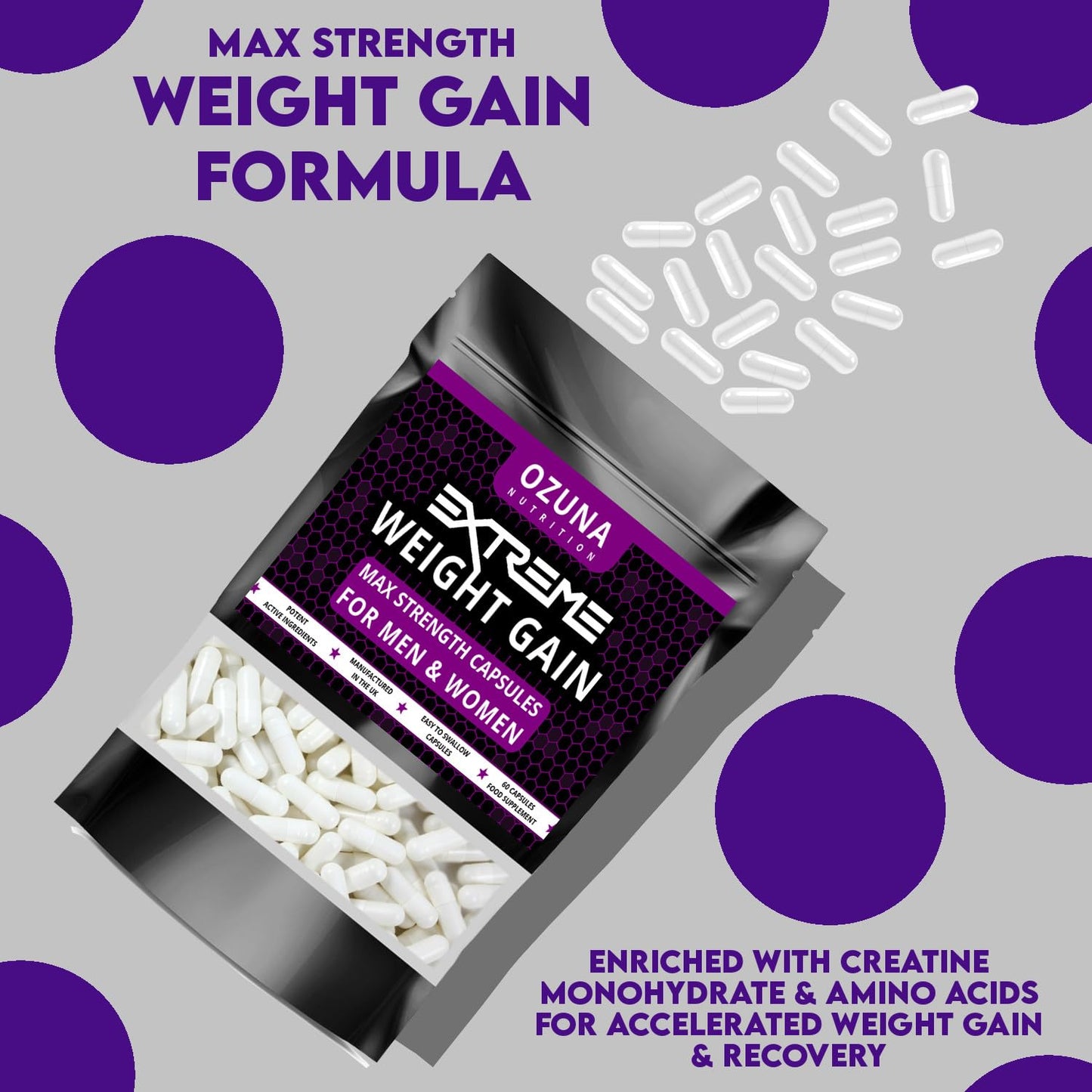 OZUNA NUTRITION Extreme Weight Gain Anabolic & Appetite Stimulant Bundle – Weight Gainer for Women & Men - Fast Mass Gainer Supplement & Muscle Growth Pills – Made in the UK