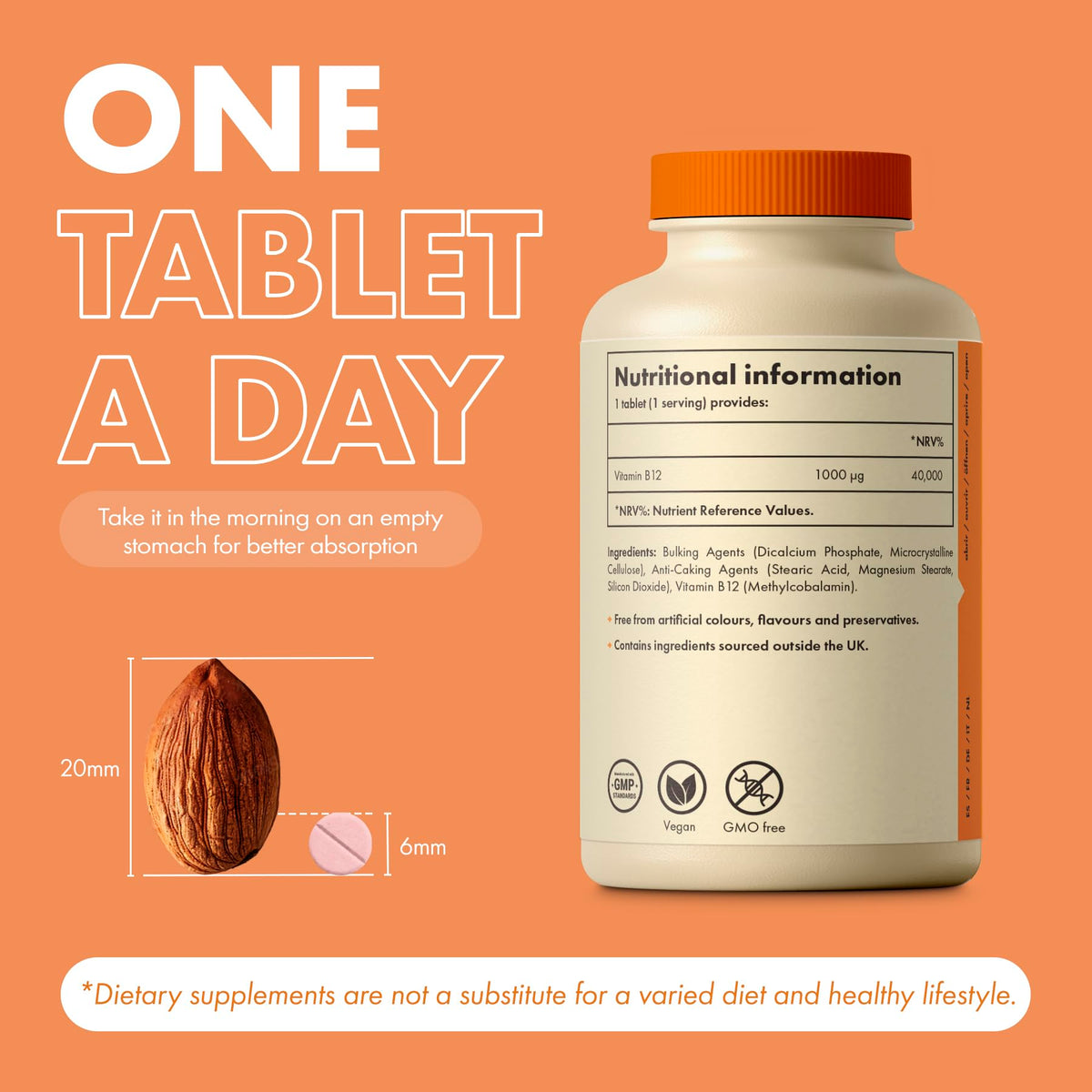 Incite Nutrition Vitamin B12 Tablets 1000 mcg. +1 Year Supply of High Strength Methylcobalamin. Boost Energy and Support Nervous System. Easy to Swallow, Non-GMO, and Suitable for Vegetarians & Vegans