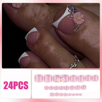 Ceboic Pink Flowers French Press on Toenails Short Square, Spring Summer Glitter Fake Toe Nails with Rhinestones Designs, Full Cover Beach False Toenails, Cute Acrylic Gel Glue on Toe Nails for Women 24Pcs