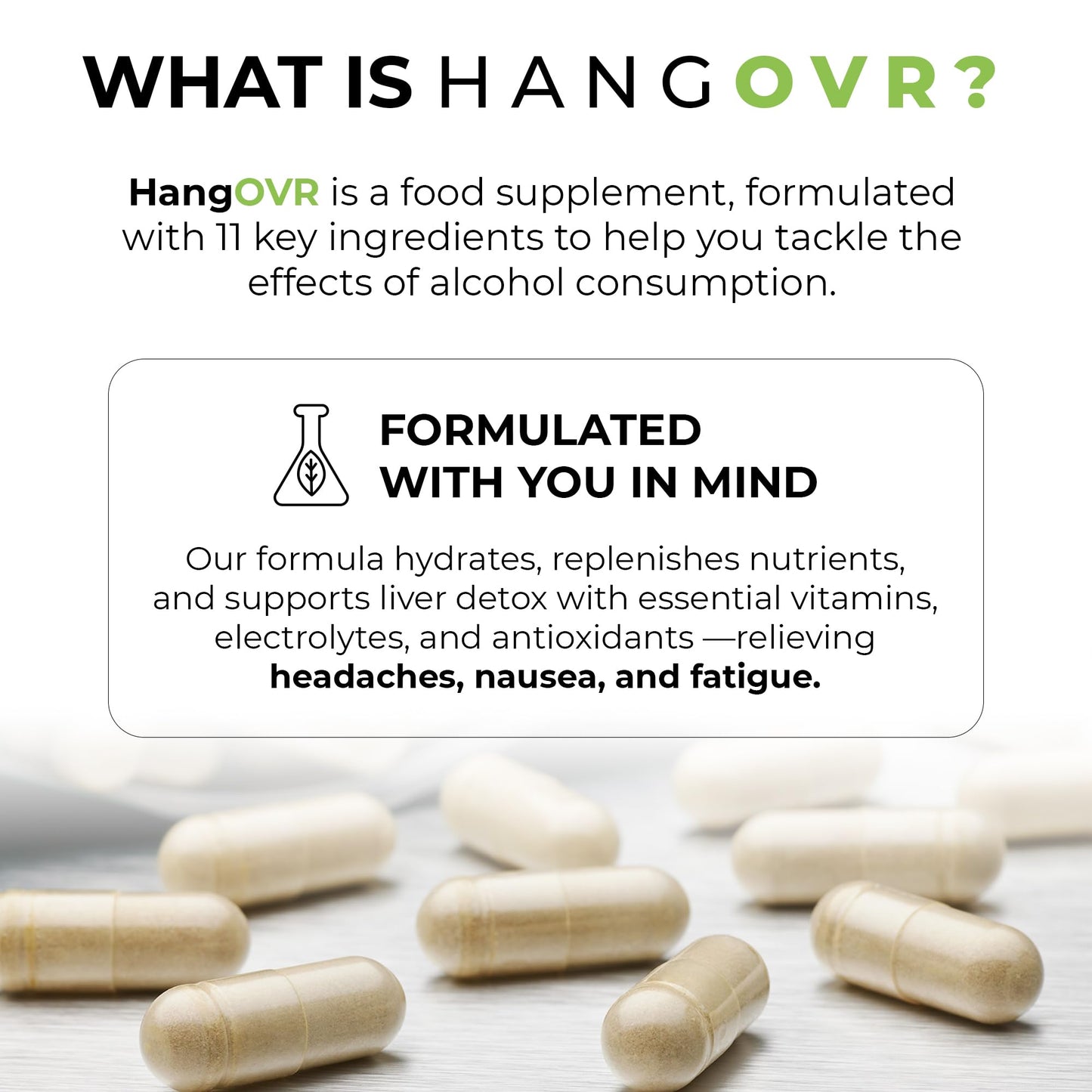 Hangovr Liver Detox Supplement, Formulated with NAC & Electrolytes Vitamins B1, B6, B12, Vitamin C, D3 & Magnesium, Food Supplement, 40 Vegan Capsules