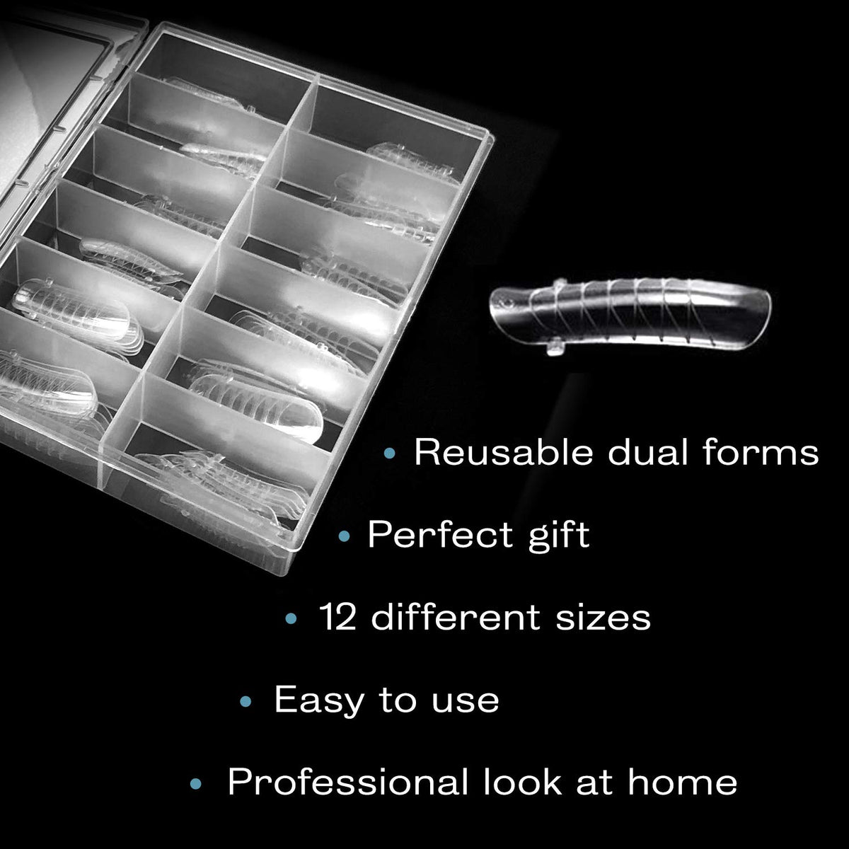 MYLEE Mylee Dual Nail Forms - 12 Sizes to choose from - Reusable, 120 nail forms for multiple applications - Acrylic Nail Molds, For Polymer Gel Nail Extension