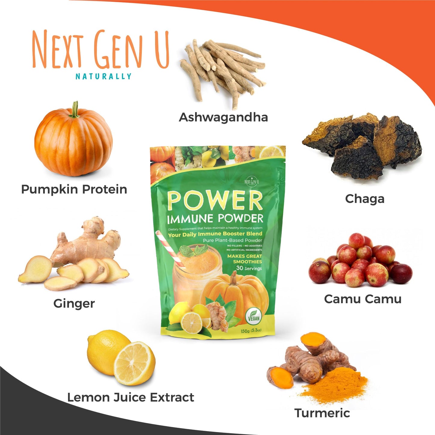 Immune Support Supplement Powder 150g, Superfood Booster for Adults, Vegan Immunity Health Powder for Smoothies, Plant - Based & Gluten Free w/Natural Vitamins & Antioxidants