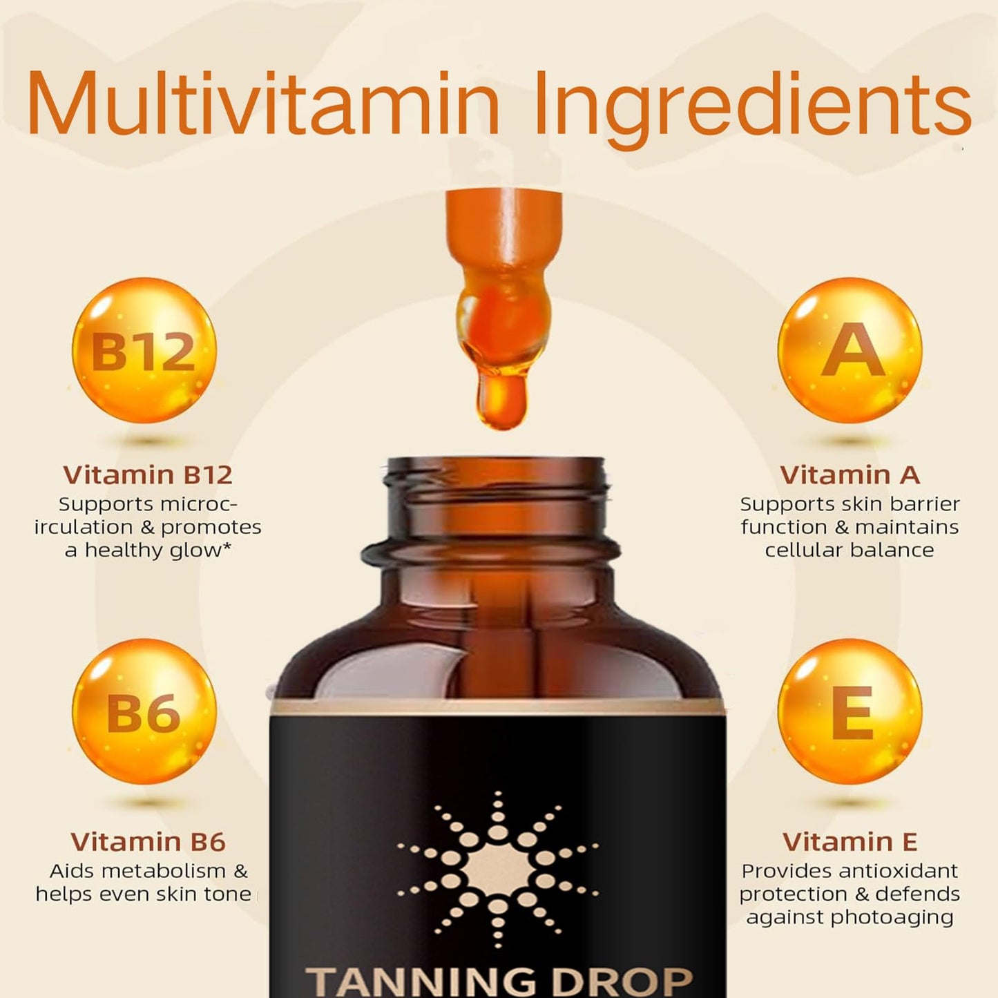 60ML Sunless Tanning Drops to Drink, Oral Tanning Drops, Drinkable Tanning Supplement with Natural Ingredients to Boost Melanin Naturally, Safe & Long-Lasting Enhances Natural Tan, for All Skin Types