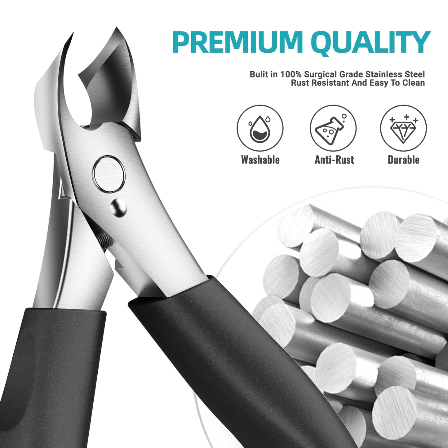 Toenail Clippers for Thick Nails - Heavy Duty Professional Thick & Ingrown Toe Nail Clipper for Men & Elderly, Large Toenail Scissors for Seniors/Mens/Women,Long Handle Safety Strong RONAVO(Black)