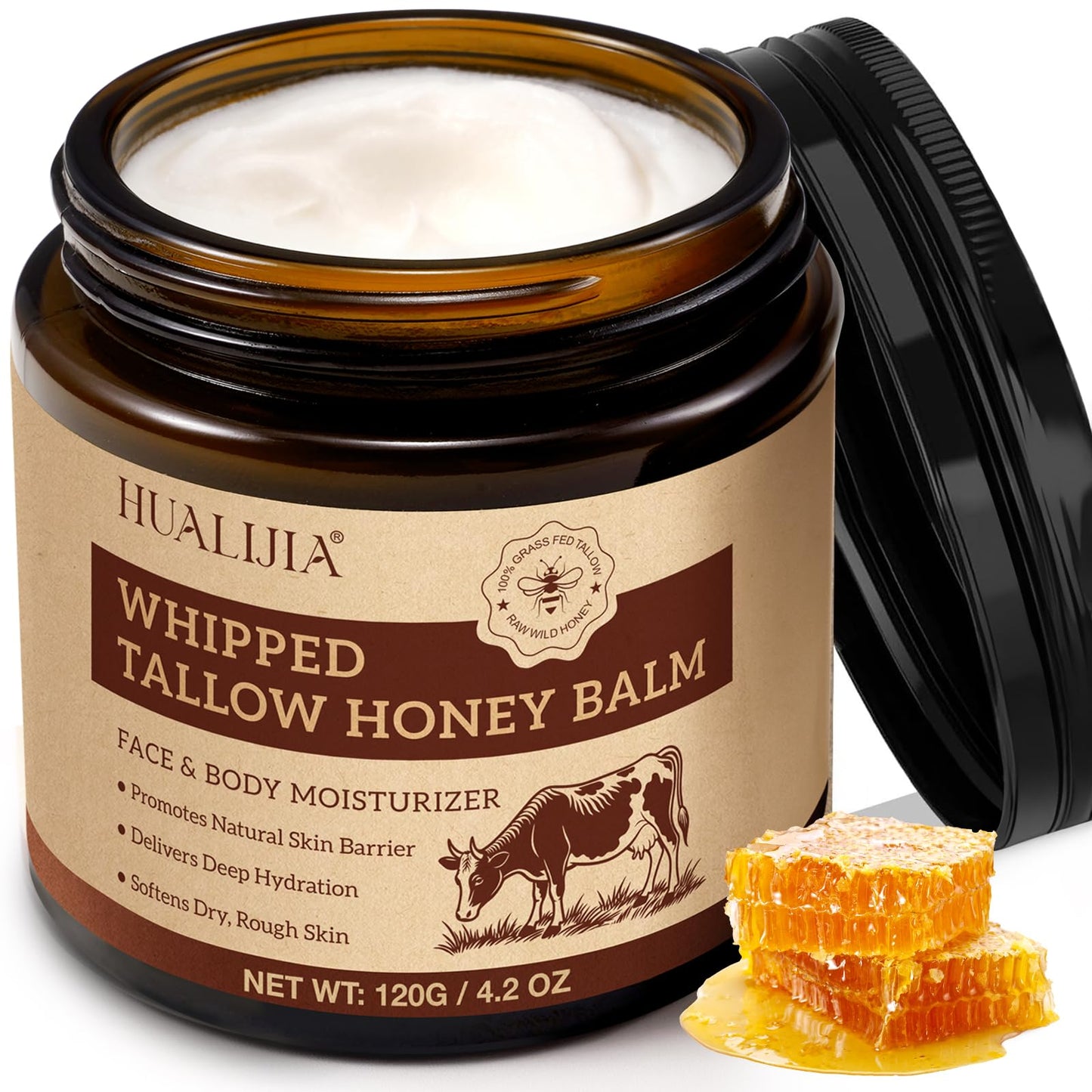 NIFEISHI Whipped Beef Tallow Skin Care, Tallow Face Cream, Grass Fed Beef Tallow and Honey Balm, Organic & Natural Moisturiser Deeply Nourish Face & Body for Women and Men, 120g/4.2 oz