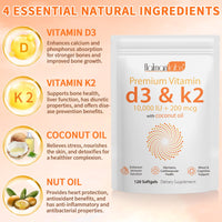 mysemgshuo 120 Count Vitamin D3& Vitamin K2, Vitamin D3 K2 Softgel (MK-7), Vegan Vitamin D3 K2 Supplement, Free of GMO, Gluten, Soy (B)