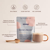 Sixways Unwind & Recover Sleep Drink, Cacao Flavour, 30 Servings with Ashwagandha, Magnesium Bisglycinate, Reishi Mushroom & L-Tryptophan, Vegan, Gluten Free (150g)