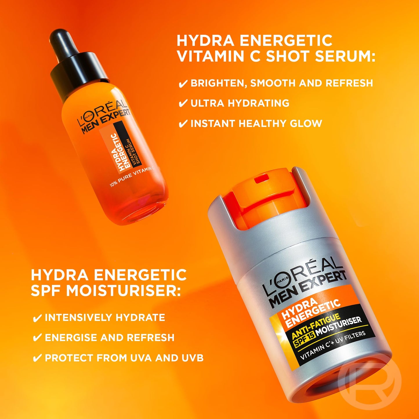 L’Oréal Paris Men Expert Anti-fatigue Duo Gift Set for Men, Vitamin C Shot Serum 30ml and Anti-fatigue Moisturiser With SPF 50ml, Hydra Energetic Duo With Vitamin C*, for Dull and Dry Skin