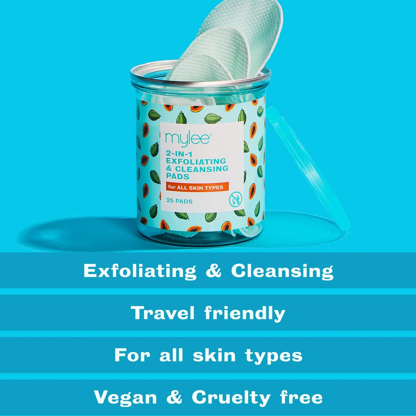 MYLEE Mylee 2 in 1 Exfoliating & Cleansing Pads - Ideal for Travelling - Make-Up Pads - Vegan & Cruelty Free - 25 pads In Jar