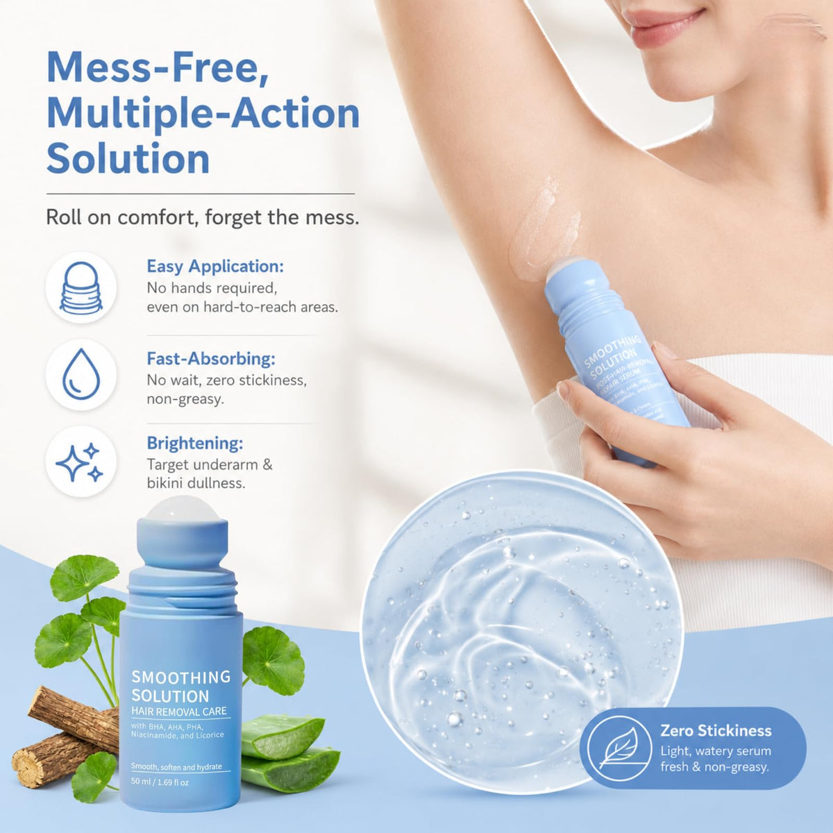 IZBEAUVO 2pcs Razor Bump Smoothing Solution Ingrown Hair Reduction with BHA AHA - High Roller Ingrown Tonic for Underarms Abdomen - Ingrown Hair Serum for Men & Women - Roller Ball Applicator for Tend Skin