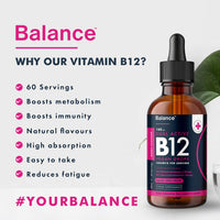 Balance Vitamin B12 Liquid Drops - High Strength 3000mcg - 60ml Dropper Bottle - Vegan Friendly - Sublingual and Dual Action for Fast Absorption - Gluten Free - Made in The UK