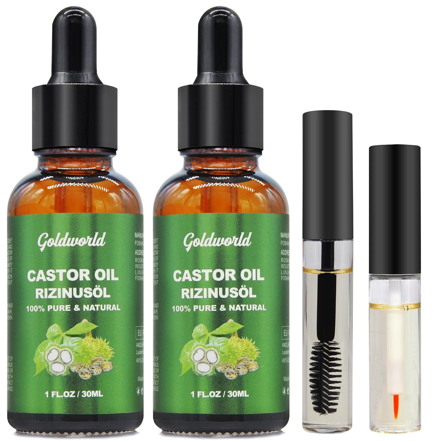 Castor Oil,2 Packs w/Free Lash&Brow Brushes&E-Book,100% Pure Hair Oil for Eyebrow Lash Eyelash Beard Growth Serum Dry Hair Skin Care Essential Oils,Gifts for Women Men Mum Wife Her