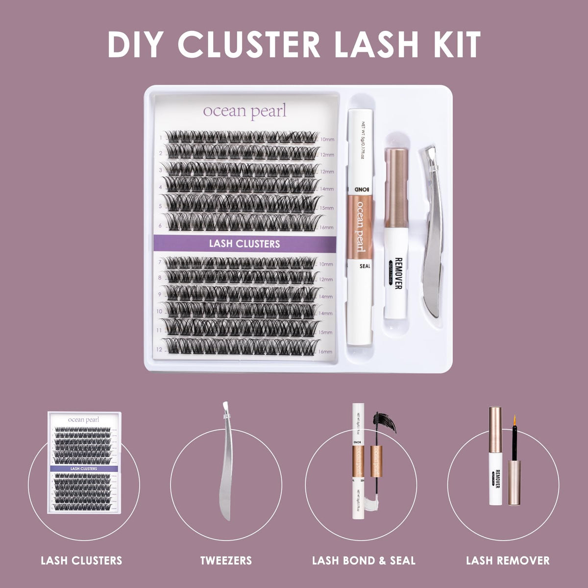 ocean pearl Ocean Pearl Cluster Lashes 144 PCS Lash Cluster Kit Fluffy Eyelash Extension Kit 10-16mm Cluster Lashes Kit Individual Eyelashes Cluster Eyelashes Lash Lift Kit with Bond and Seal Lash Remover-DM01