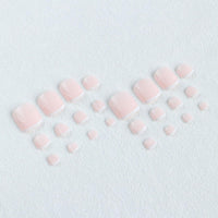 Wormeer 24Pcs French Tip False Toenails - Short Square Nude Pink for Women - Full Cover Fake Nails Set - White French Tip Press on Toenails - Fake Nails Art Kit (Pink & White Nail)